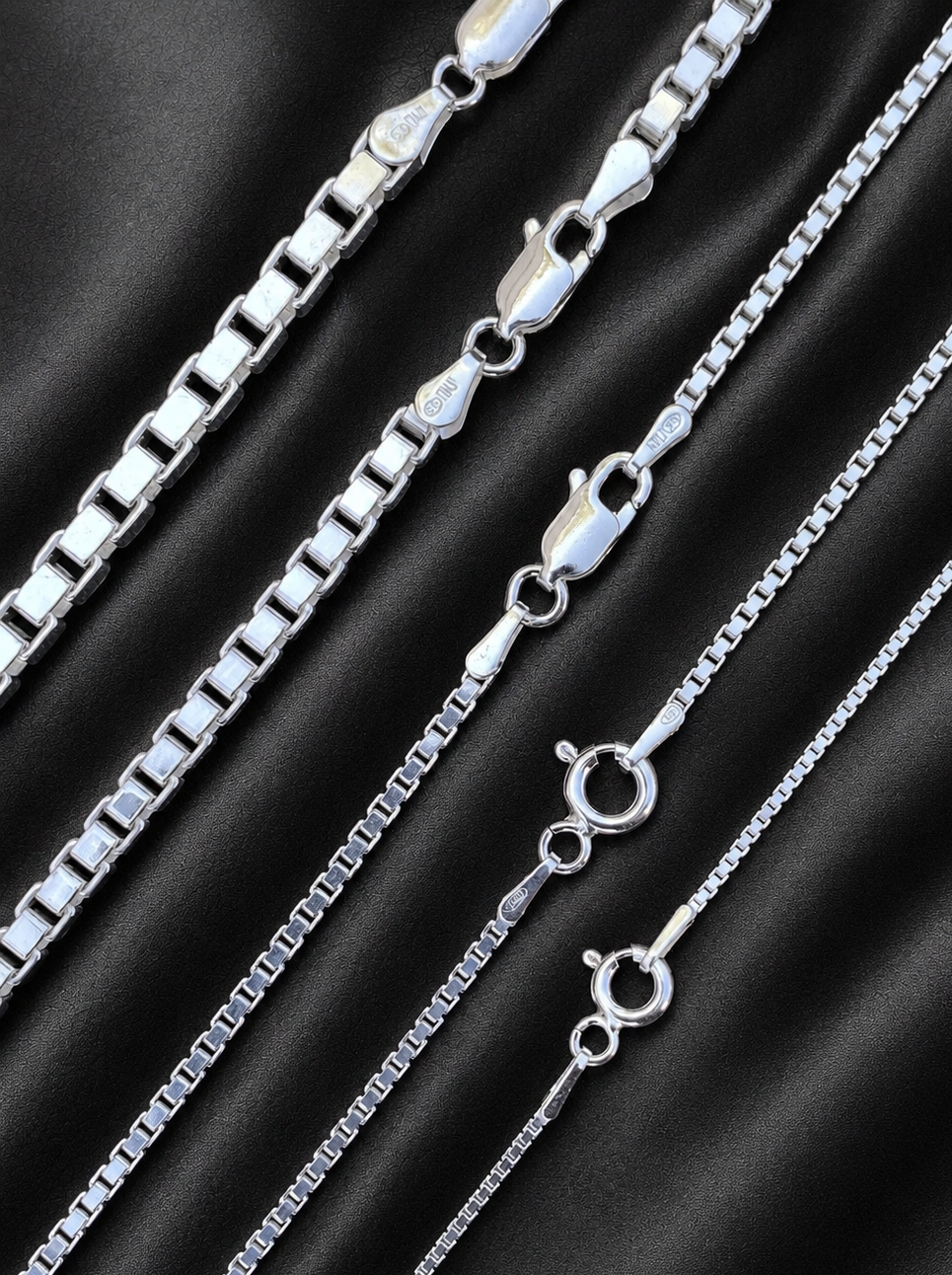 Solid 925 Sterling Silver Square Box Chains 1mm, 1.5mm, 2mm, 3mm, 4mm