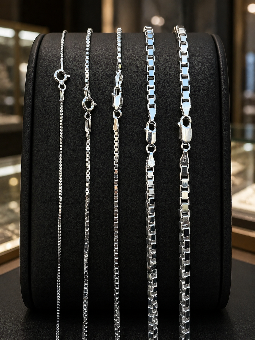 Solid 925 Sterling Silver Square Box Chains 1mm, 1.5mm, 2mm, 3mm, 4mm