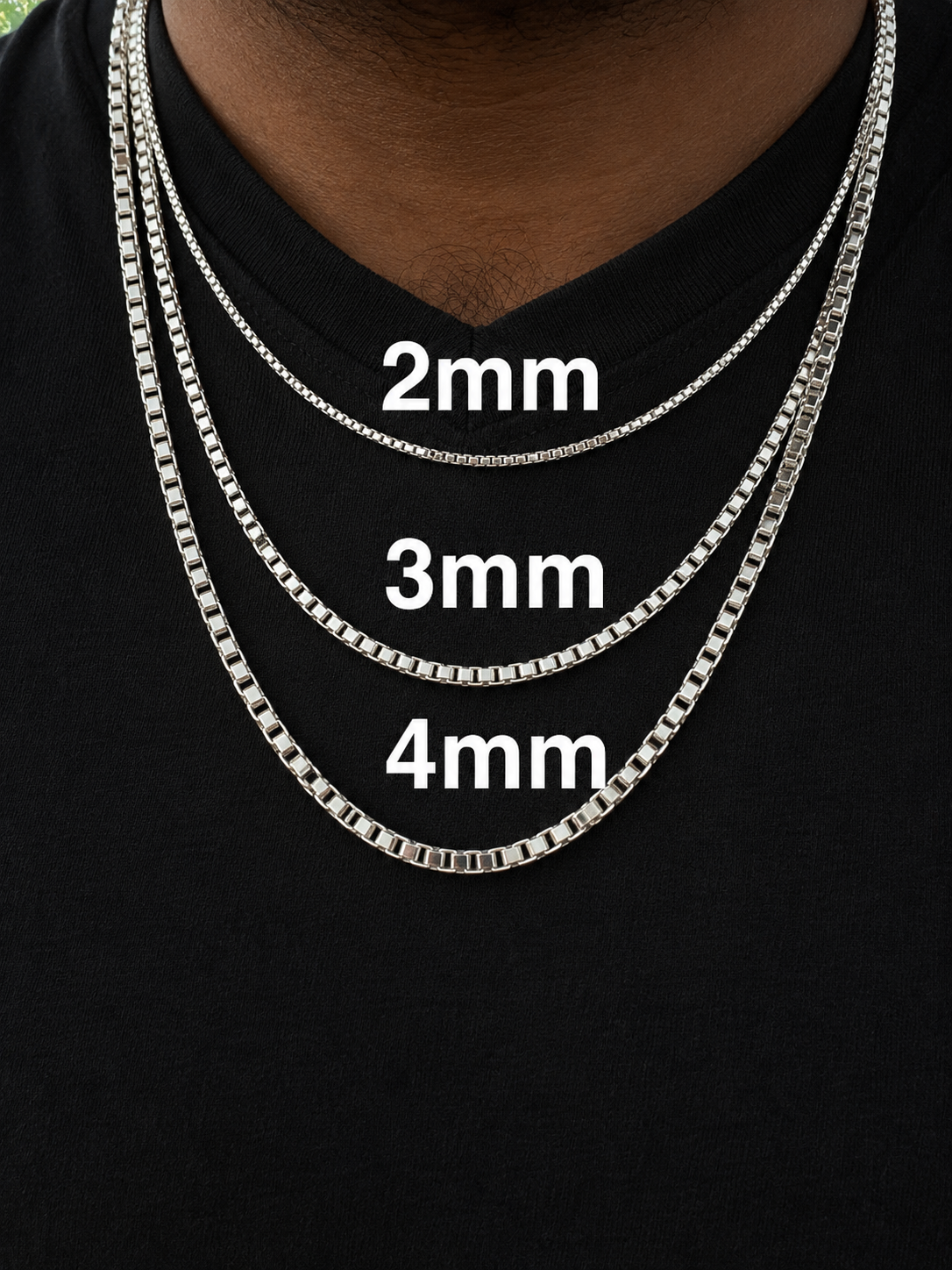 Solid 925 Sterling Silver Square Box Chains 1mm, 1.5mm, 2mm, 3mm, 4mm