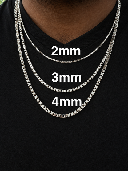 Solid 925 Sterling Silver Square Box Chains 1mm, 1.5mm, 2mm, 3mm, 4mm