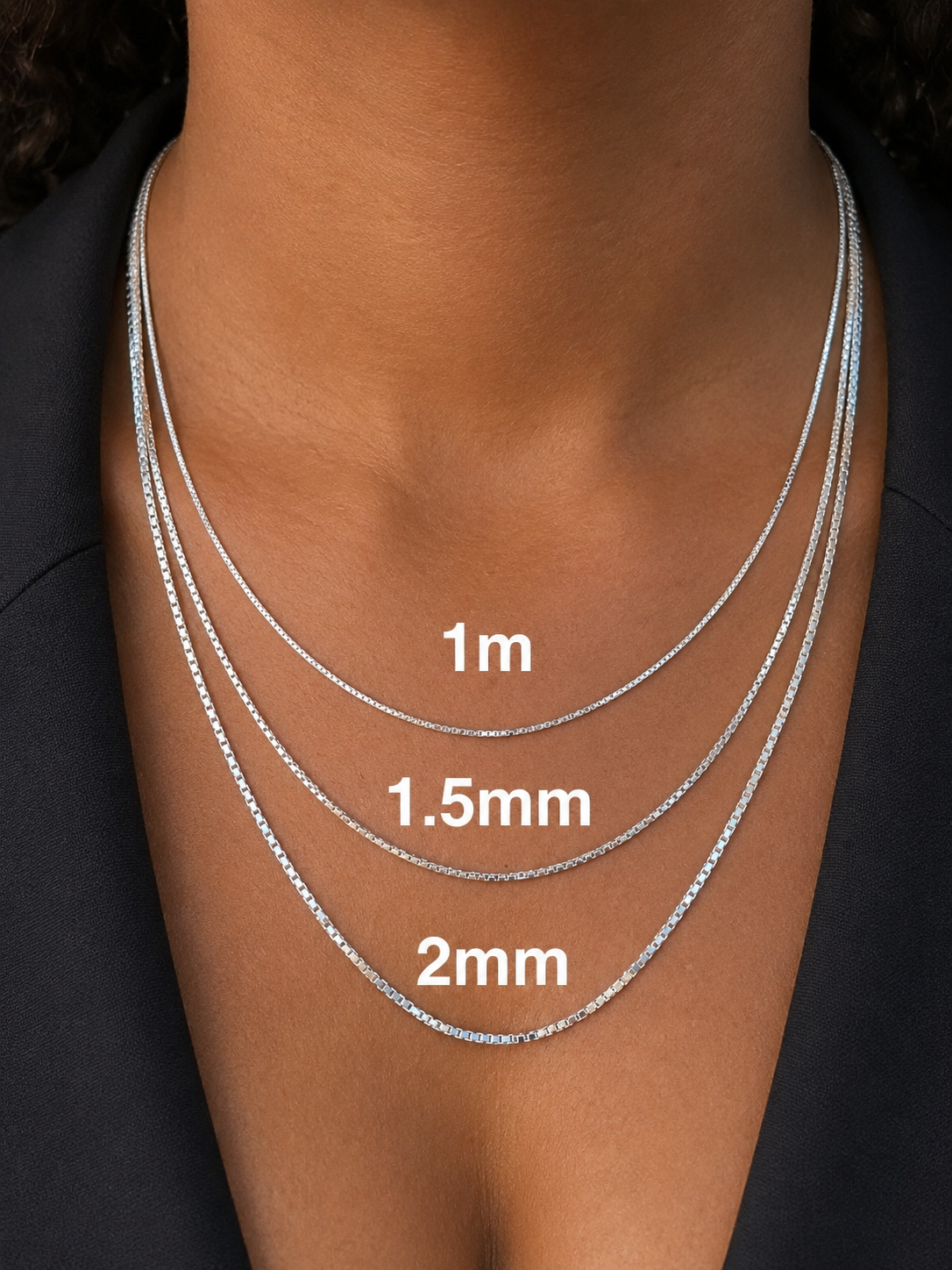 Solid 925 Sterling Silver Square Box Chains 1mm, 1.5mm, 2mm, 3mm, 4mm