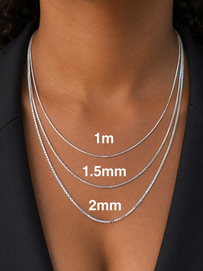 Solid 925 Sterling Silver Square Box Chains 1mm, 1.5mm, 2mm, 3mm, 4mm