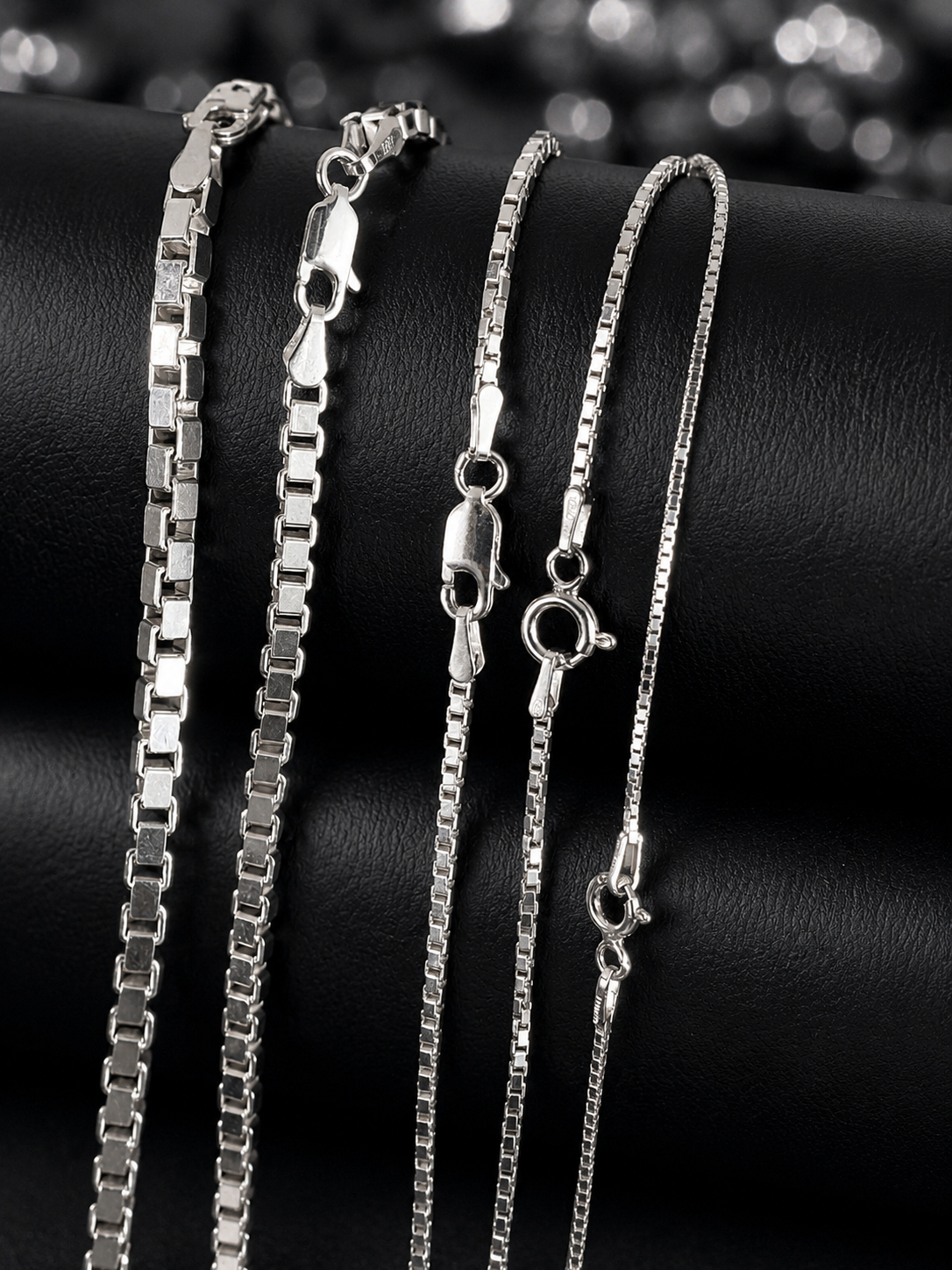 Solid 925 Sterling Silver Square Box Chains 1mm, 1.5mm, 2mm, 3mm, 4mm