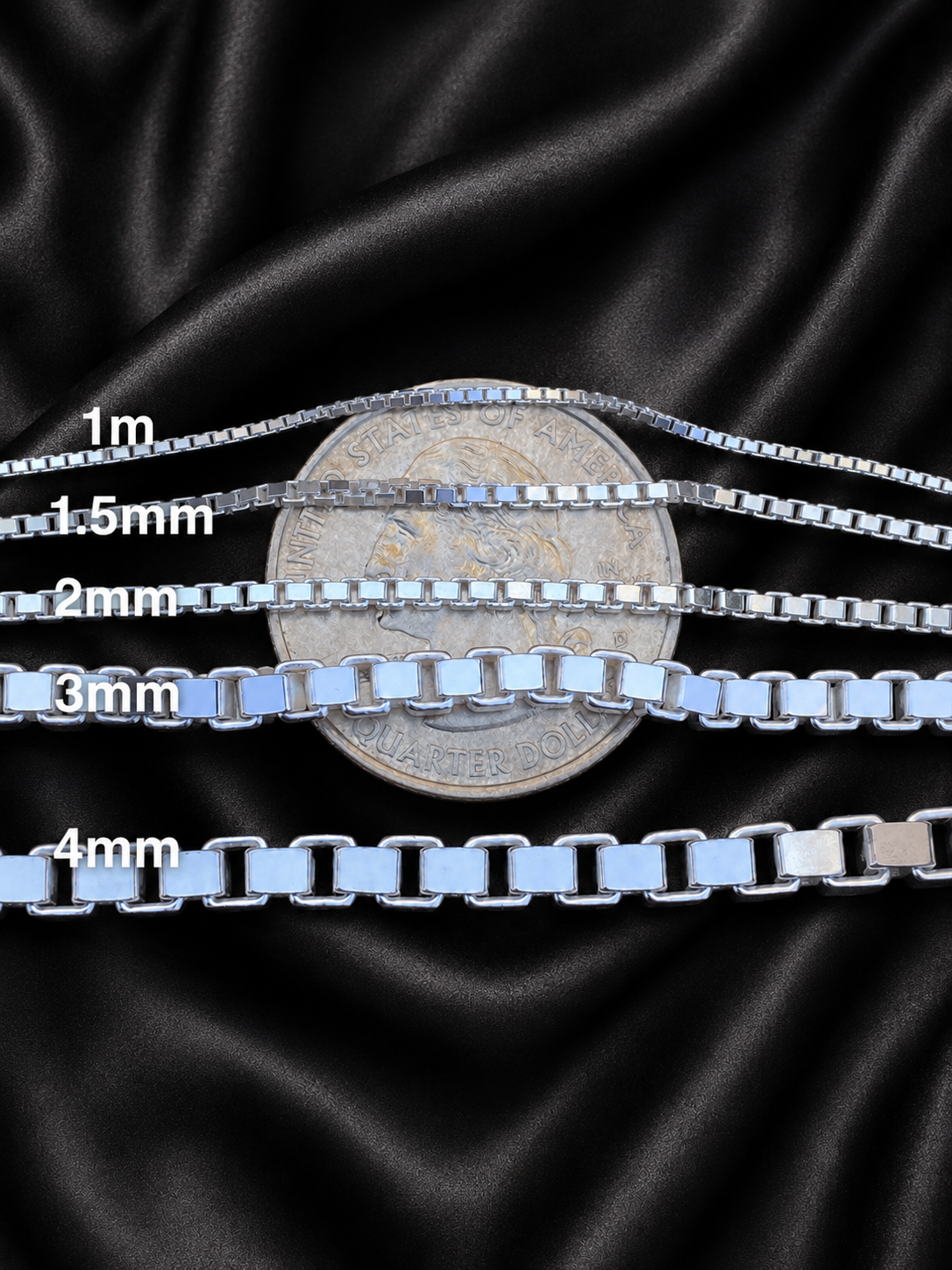 Solid 925 Sterling Silver Square Box Chains 1mm, 1.5mm, 2mm, 3mm, 4mm
