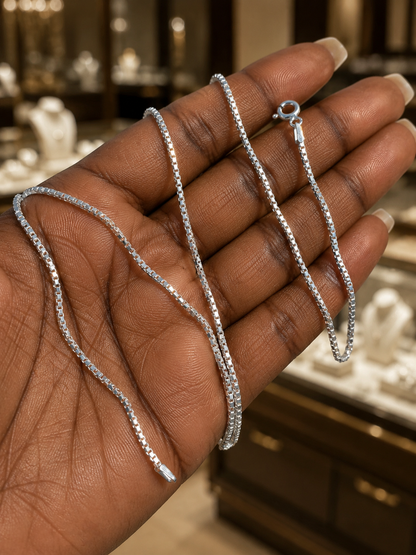 Solid 925 Sterling Silver Square Box Chains 1mm, 1.5mm, 2mm, 3mm, 4mm