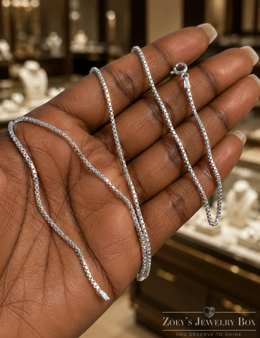 Solid 925 Sterling Silver Square Box Chains 1mm, 1.5mm, 2mm, 3mm, 4mm