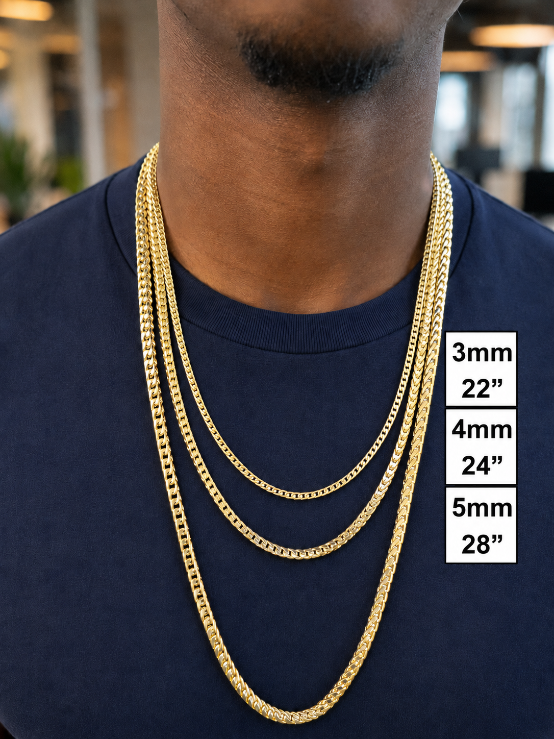 Franco Chains 14k Gold Vermeil Over 925 Sterling Silver  2mm to 5mm