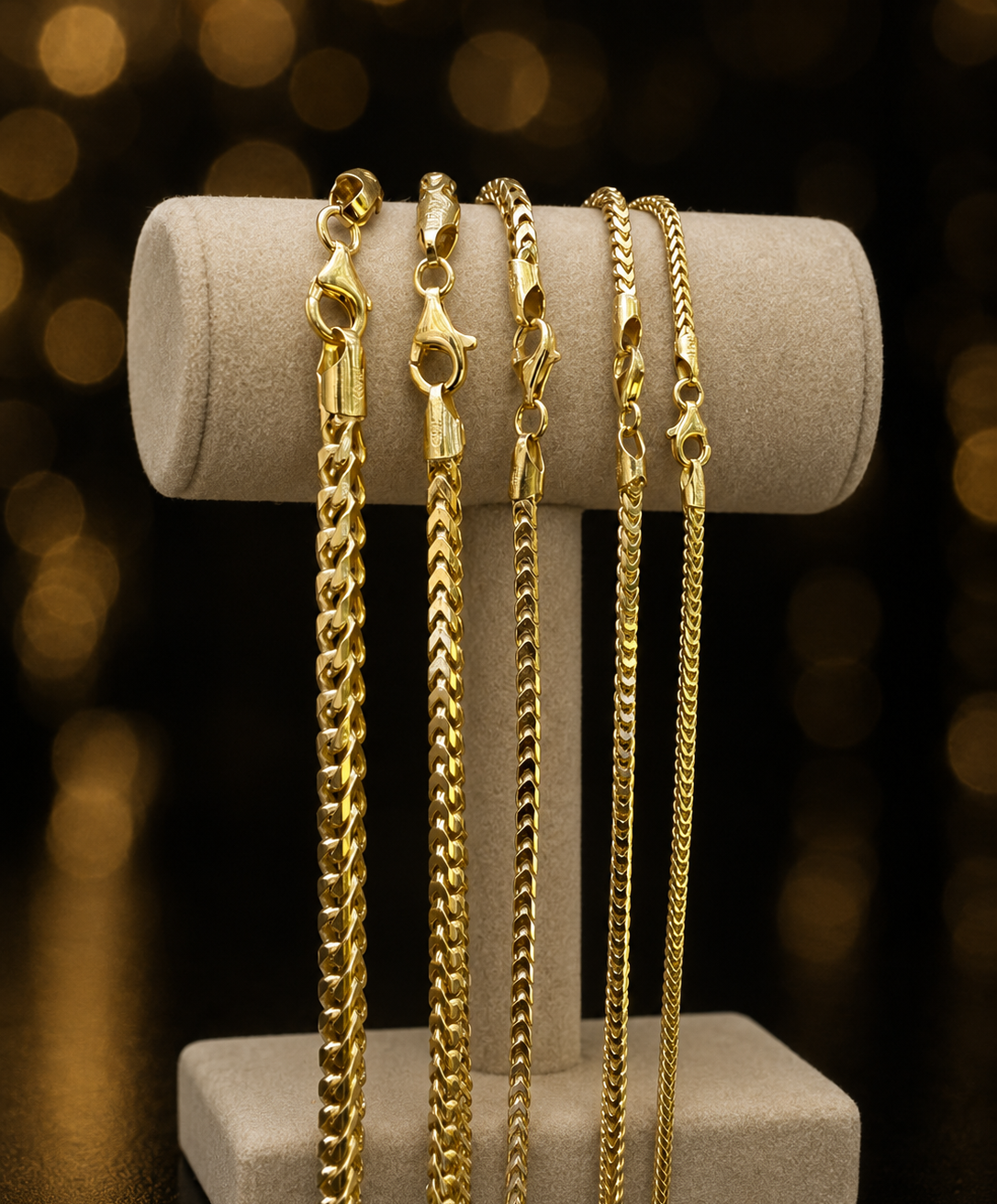Franco Chains 14k Gold Vermeil Over 925 Sterling Silver  2mm to 5mm