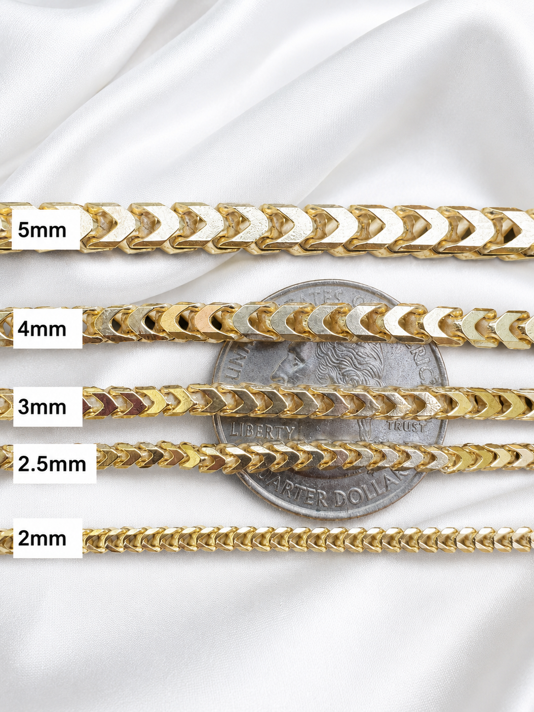 Franco Chains 14k Gold Vermeil Over 925 Sterling Silver  2mm to 5mm