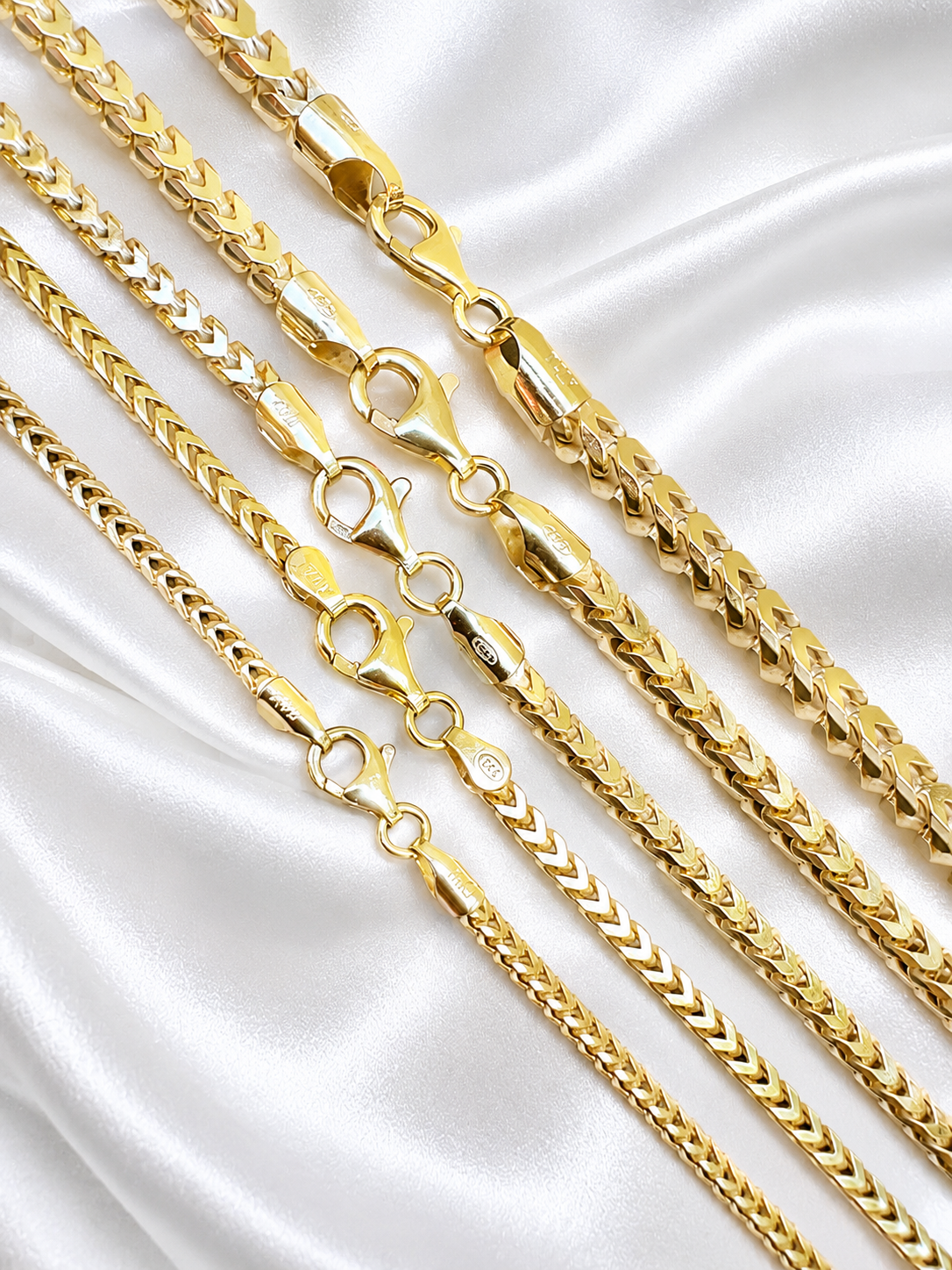 Franco Chains 14k Gold Vermeil Over 925 Sterling Silver  2mm to 5mm