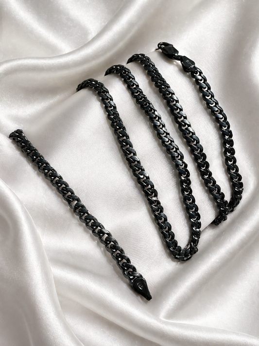 5mm Black Miami Cuban Necklace Oxidized Rhodium Over 925 Sterling Silver 16" - 30"