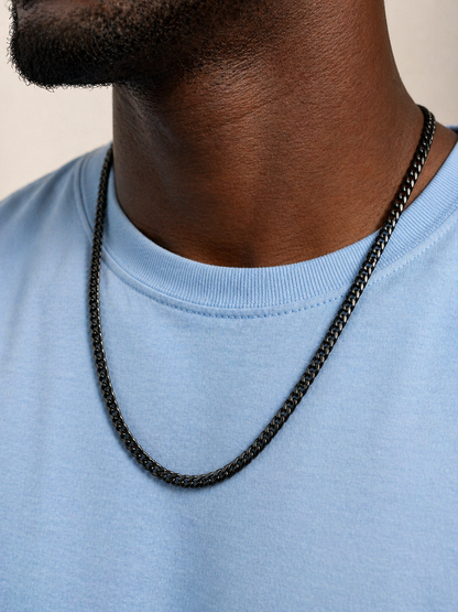 5mm Black Miami Cuban Necklace Oxidized Rhodium Over 925 Sterling Silver 16" - 30"