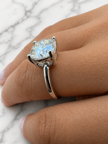 Moissanite Cushion Cut Solitaire Engagement Ring 925 Sterling Silver~Rhodium Finish 1ct, 2ct, 3ct