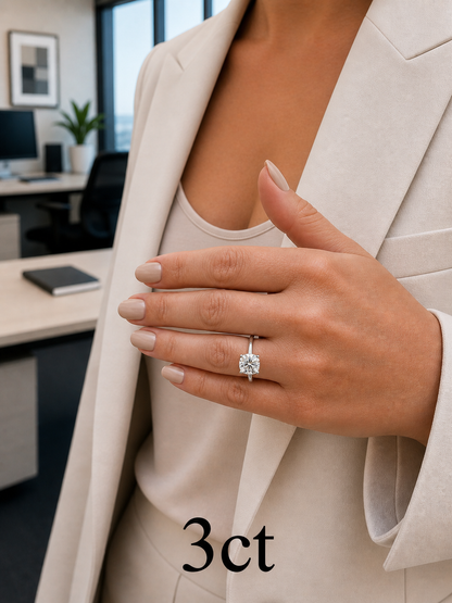 Moissanite Cushion Cut Solitaire Engagement Ring 925 Sterling Silver~Rhodium Finish 1ct, 2ct, 3ct