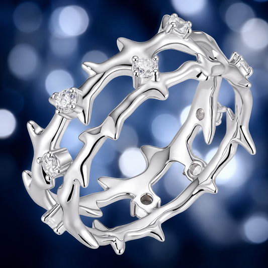 Moissanite Jesus Crown of Thorns Ring, 925 Sterling Silver Band