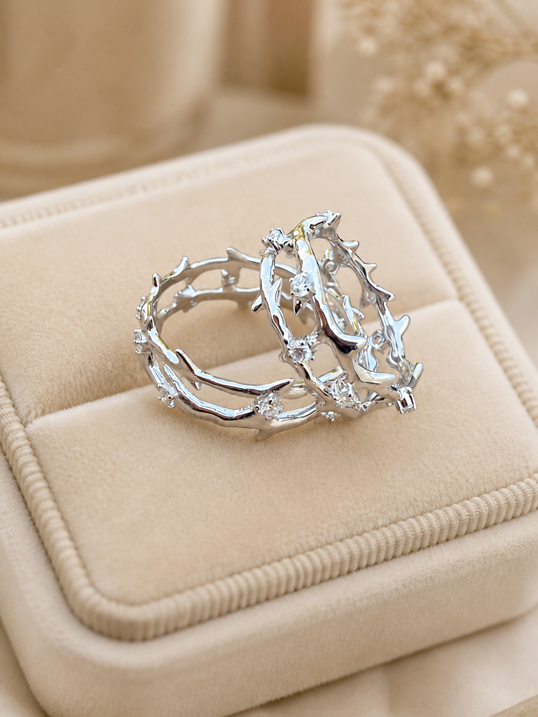 Moissanite Jesus Crown of Thorns Ring, 925 Sterling Silver Band