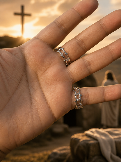 Moissanite Jesus Crown of Thorns Ring, 925 Sterling Silver Band