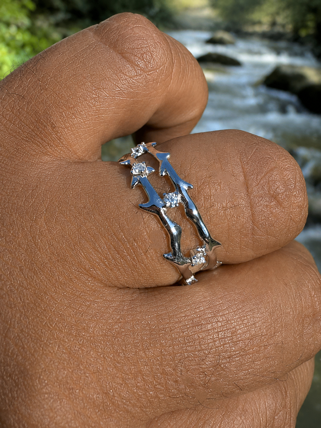 Moissanite Jesus Crown of Thorns Ring, 925 Sterling Silver Band