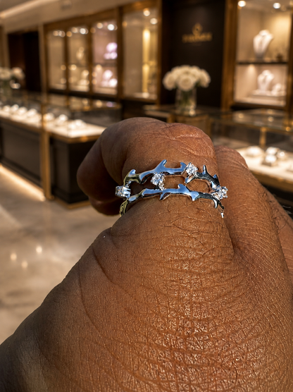 Moissanite Jesus Crown of Thorns Ring, 925 Sterling Silver Band