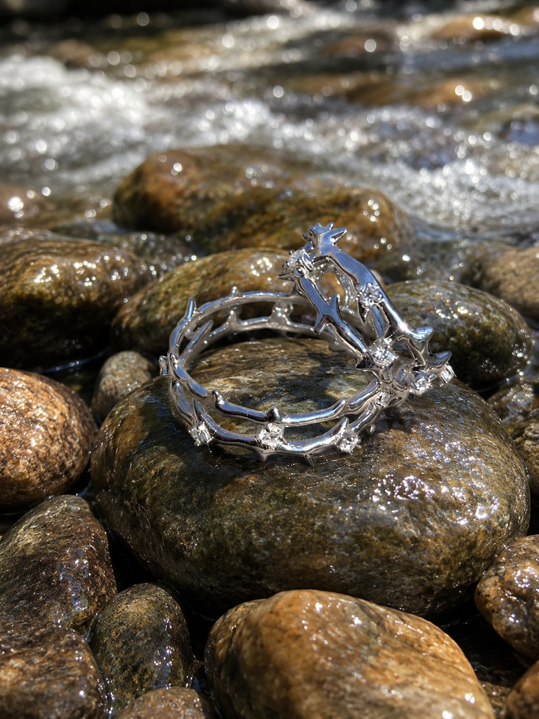Moissanite Jesus Crown of Thorns Ring, 925 Sterling Silver Band