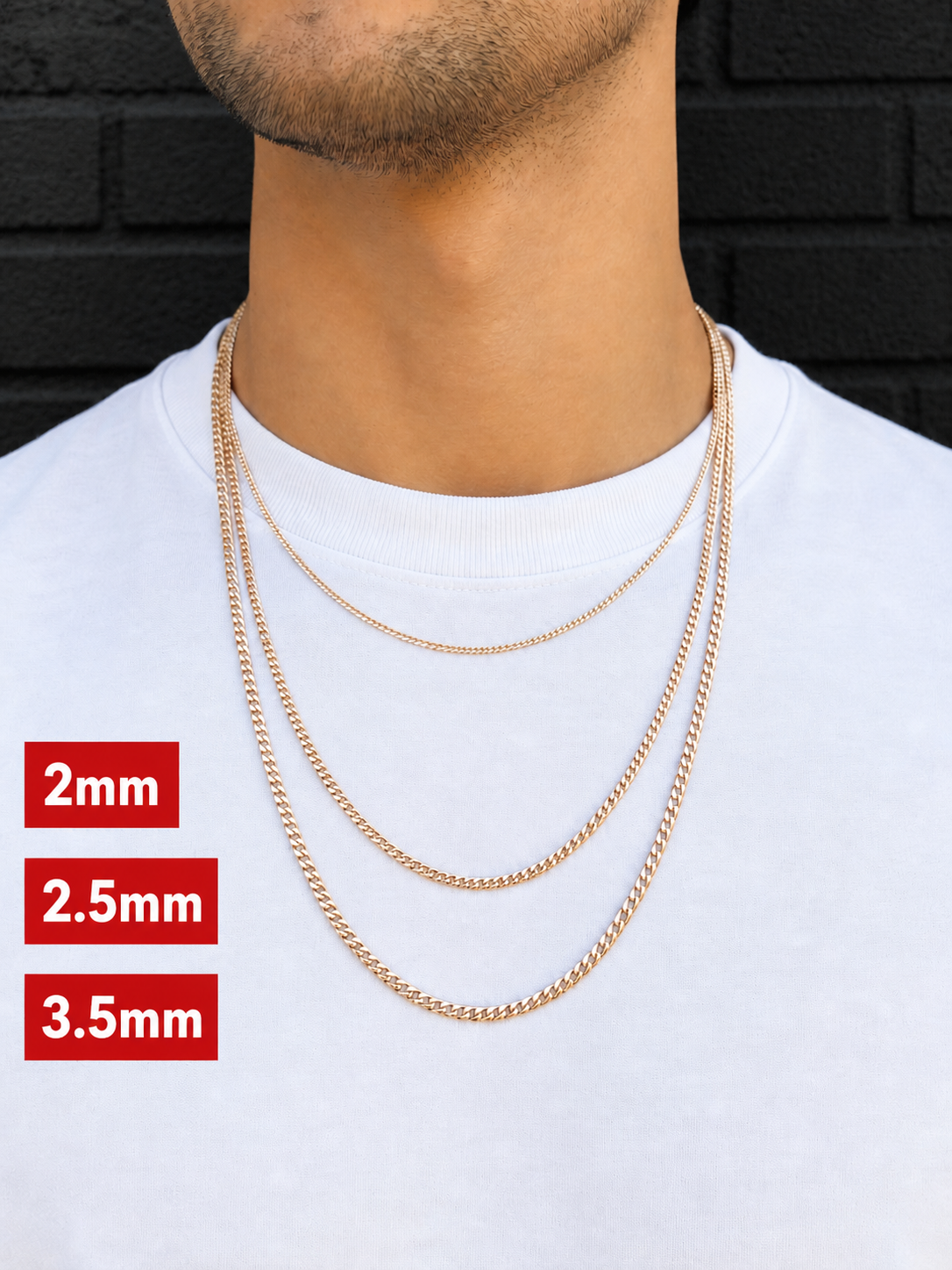 Miami Cuban Chains with Lobster Clasp 14k Rose Gold Finish over Solid 925 Sterling Silver