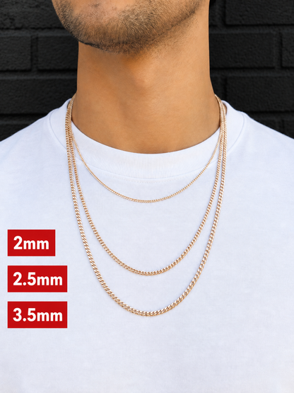Miami Cuban Chains with Lobster Clasp 14k Rose Gold Finish over Solid 925 Sterling Silver