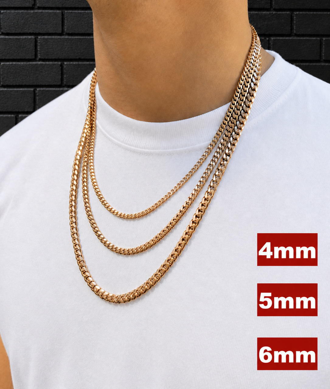 Miami Cuban Chains with Lobster Clasp 14k Rose Gold Finish over Solid 925 Sterling Silver
