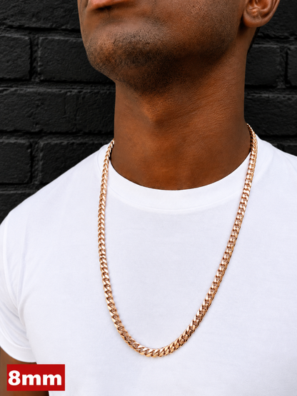 Miami Cuban Chains with Lobster Clasp 14k Rose Gold Finish over Solid 925 Sterling Silver