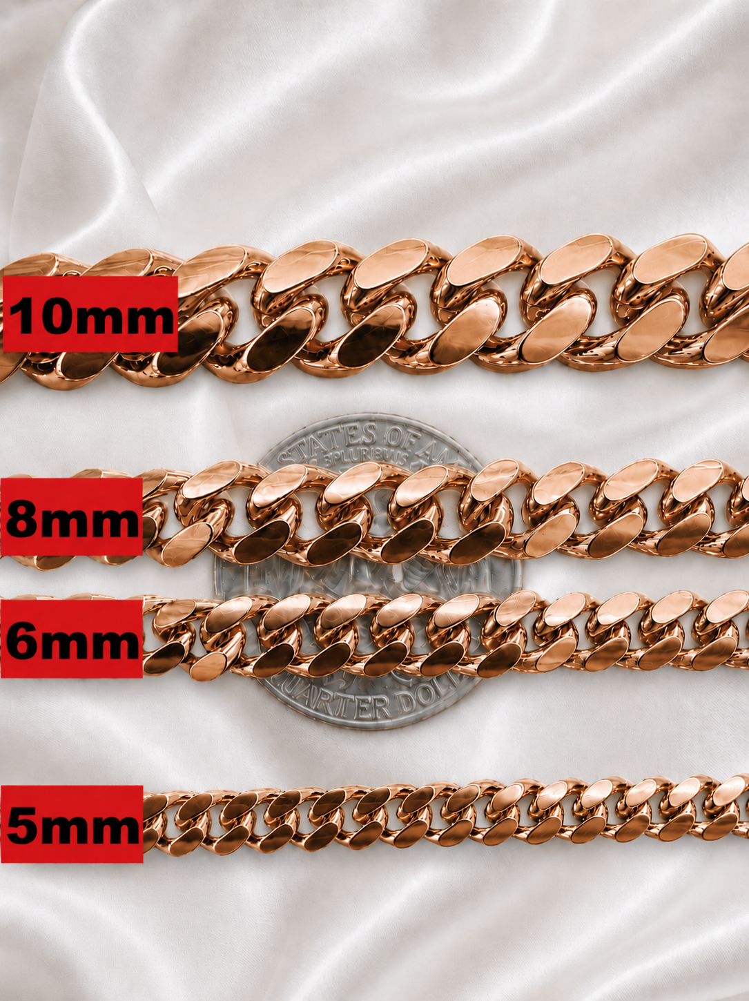 Miami Cuban Chains with Lobster Clasp 14k Rose Gold Finish over Solid 925 Sterling Silver