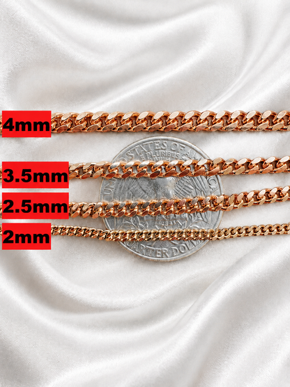 Miami Cuban Chains with Lobster Clasp 14k Rose Gold Finish over Solid 925 Sterling Silver