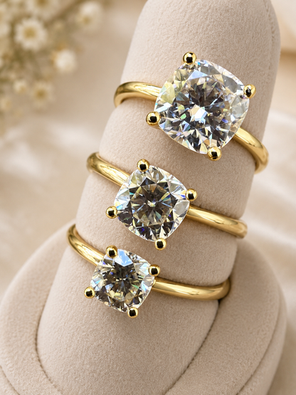 Moissanite Cushion Cut Solitaire Engagement Ring 925 Sterling Silver~14k Gold Vermeil Finish 1ct, 2ct, 3ct (Copy)