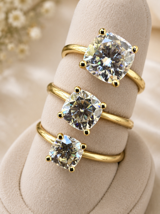 Moissanite Cushion Cut Solitaire Engagement Ring 925 Sterling Silver~14k Gold Vermeil Finish 1ct, 2ct, 3ct (Copy)