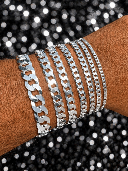 FLAT Curb Cuban Bracelets Solid 925 Sterling Silver 3mm to 10.5mm