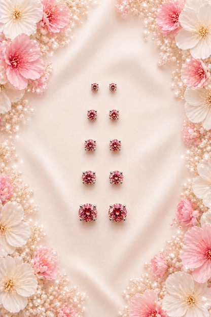 Pink Moissanite 925 Sterling Silver Stud Earrings 3mm - 8mm Screw Backs