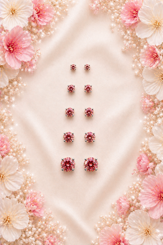 Pink Moissanite 925 Sterling Silver Stud Earrings 3mm - 8mm Screw Backs