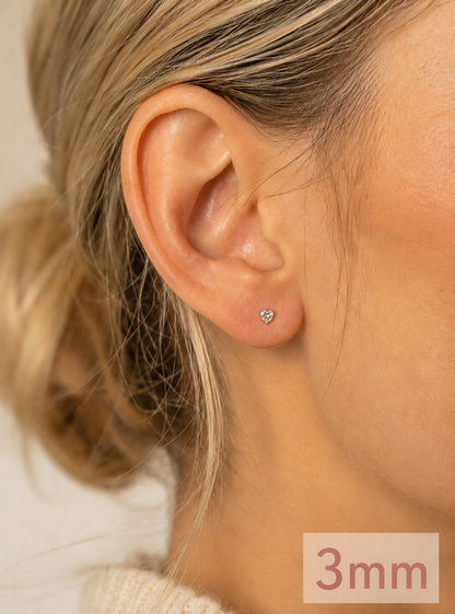 Sterling Silver Moissanite HEART Stud Earrings 3mm, 5mm, 7mm