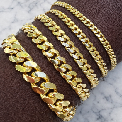 Miami Cuban Bracelet with Lobster Clasp 14k Gold over Solid 925 Sterling Silver 4mm - 10mm