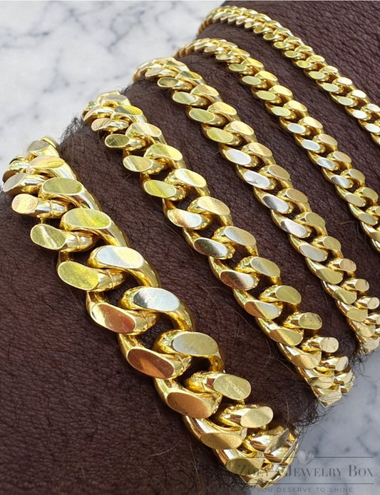 Miami Cuban Bracelet with Lobster Clasp 14k Gold over Solid 925 Sterling Silver 4mm - 10mm