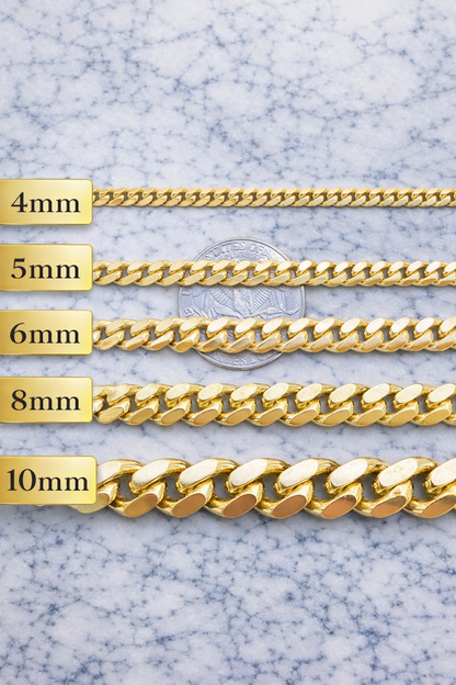 Miami Cuban Bracelet with Lobster Clasp 14k Gold over Solid 925 Sterling Silver 4mm - 10mm
