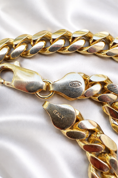 Miami Cuban Bracelet with Lobster Clasp 14k Gold over Solid 925 Sterling Silver 4mm - 10mm