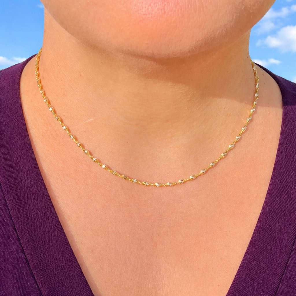 Unisex 2.5mm Twisted Singapore Rope Chain Necklace -  Solid 925 Sterling Silver or 14k Gold Finish