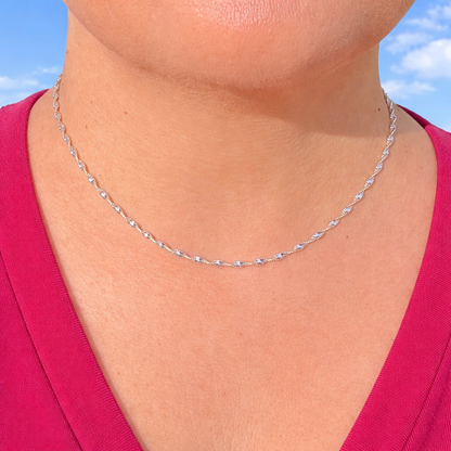 Unisex 2.5mm Twisted Singapore Rope Chain Necklace -  Solid 925 Sterling Silver or 14k Gold Finish