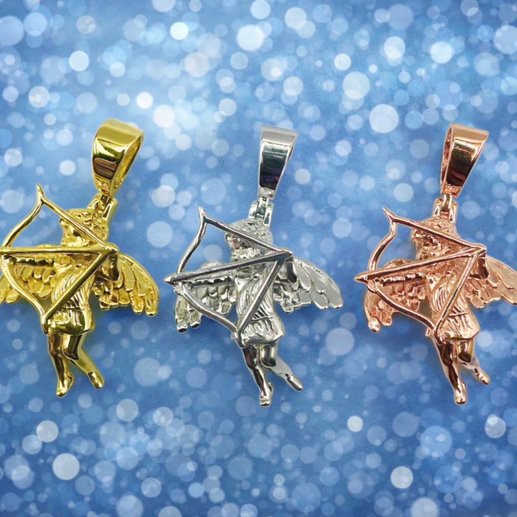 Cupid Bow & Arrow Cherub Pendant – 3 Finishes