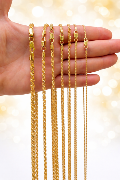 14k Gold Vermeil Over 925 Sterling Silver Diamond Cut Rope Chains 1.5mm to 5mm