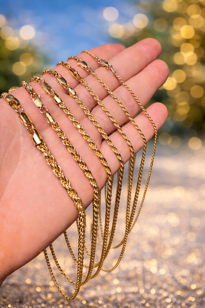14k Gold Vermeil Over 925 Sterling Silver Diamond Cut Rope Chains 1.5mm to 5mm
