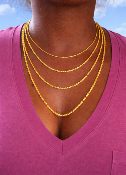 14k Gold Vermeil Over 925 Sterling Silver Diamond Cut Rope Chains 1.5mm to 5mm