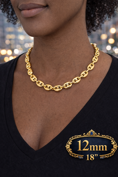 14k Gold Vermeil Over 925 Sterling Silver Hollow Puffed Gucci Mariner Chains and Bracelets 6mm, 8mm, 12mm