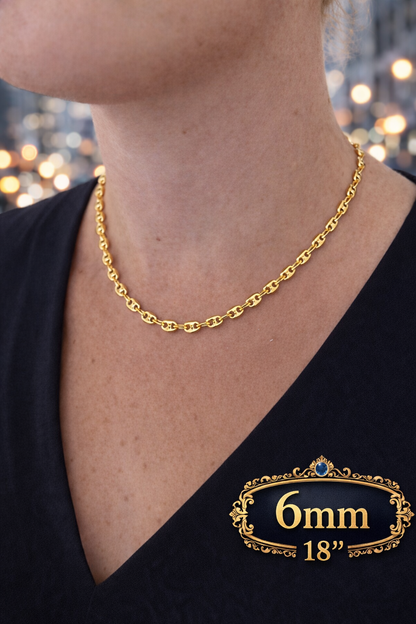 14k Gold Vermeil Over 925 Sterling Silver Hollow Puffed Gucci Mariner Chains and Bracelets 6mm, 8mm, 12mm
