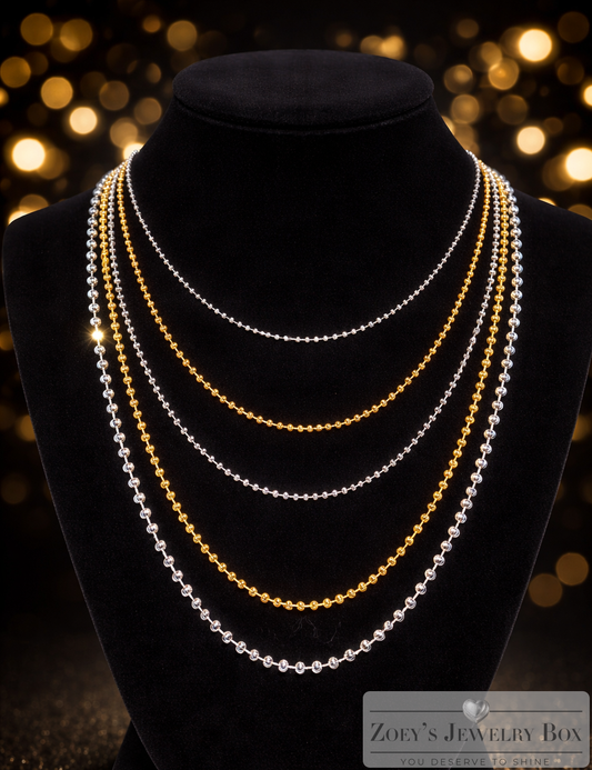 925 Sterling Silver Diamond Cut Moon Bead Chains for Men or Women Gold or Rhodium Finish