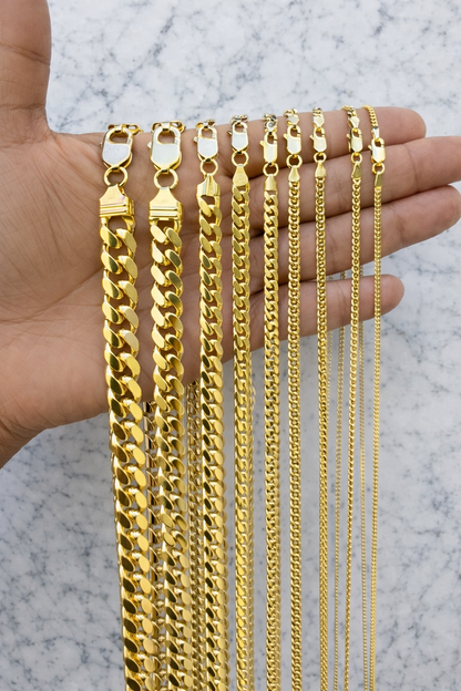 Miami Cuban Chains with Lobster Clasp 14k Gold Finish over Solid 925 Sterling Silver